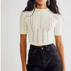 Intimatley Free People Romy Swit Crop Sweater Top Moonglow Women's MEDIUM EUC
